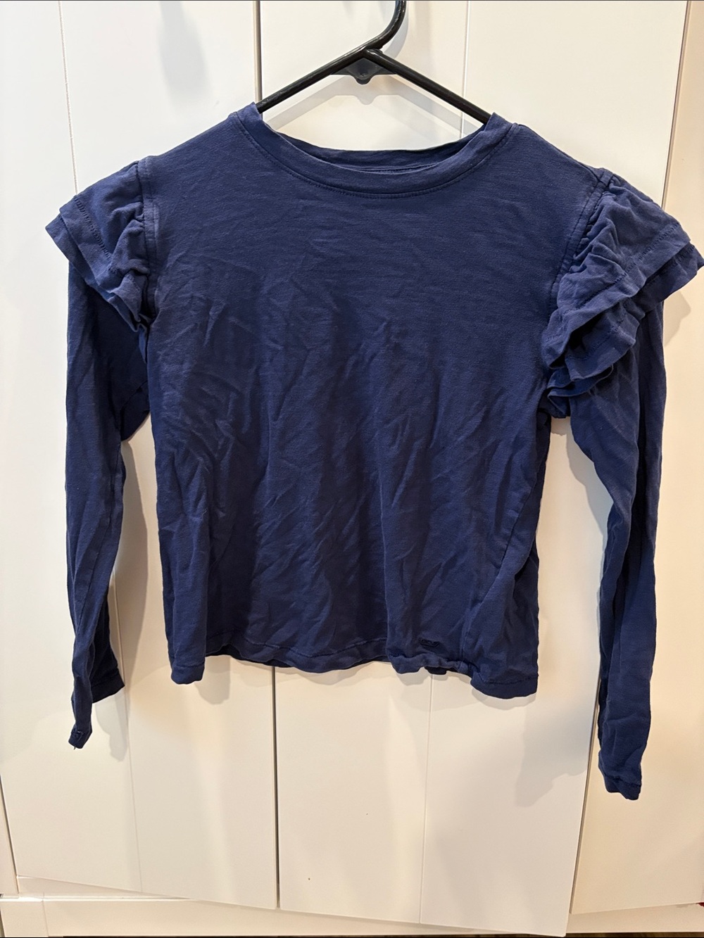 Vineyard Vines Navy Ruffle Shoulder Long Sleeve Top - Girls